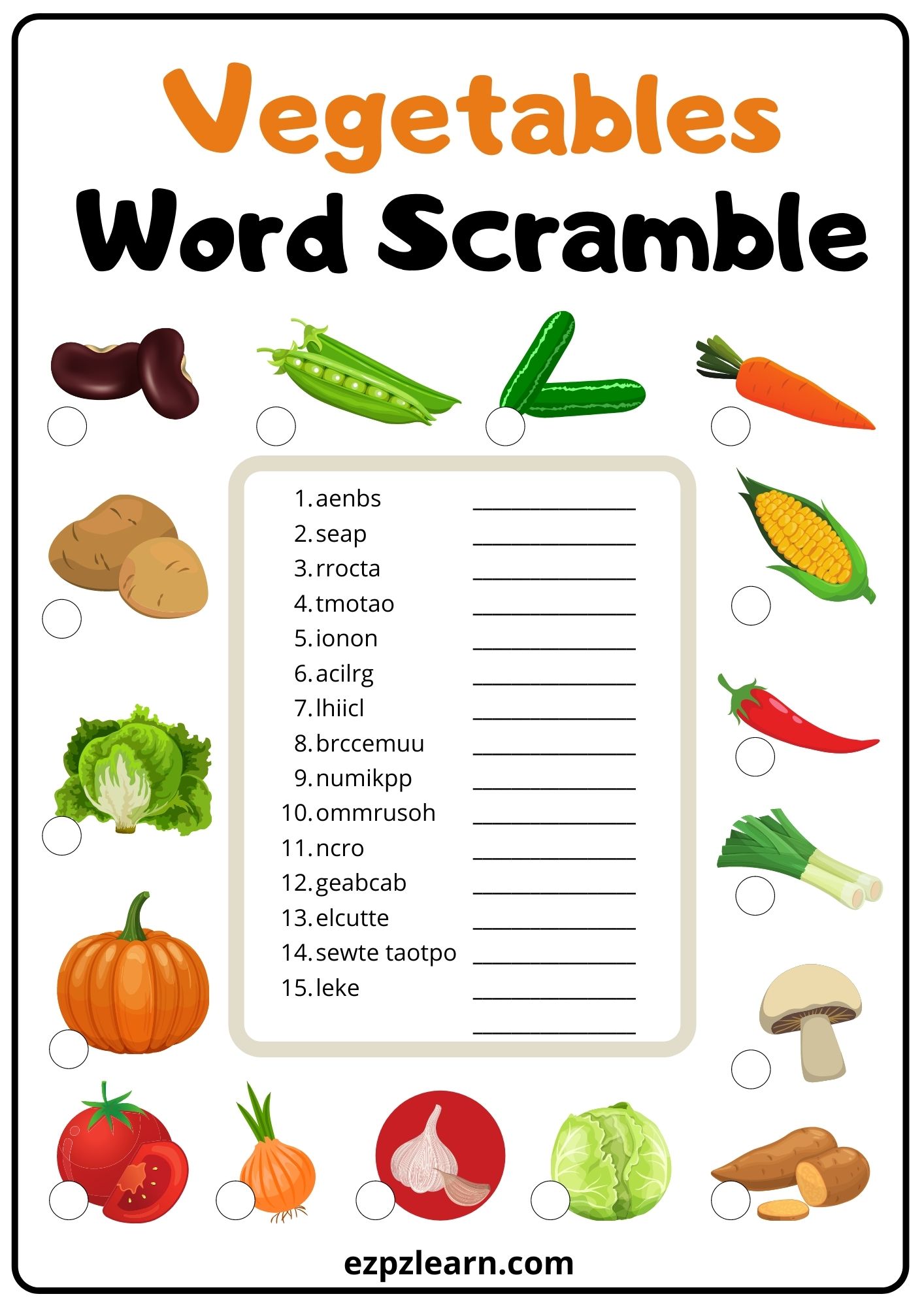 Vegetables Word Scramble 2 Ezpzlearn